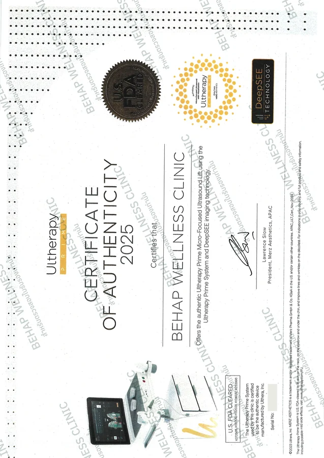 Certificate of Authenticity · Ultherapy PRIME · BEHAP Wellness Clinic